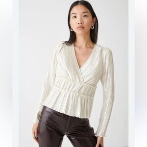 & Other Stories Textured Puff Sleeve Ivory Metallic Blouse size 10 Party